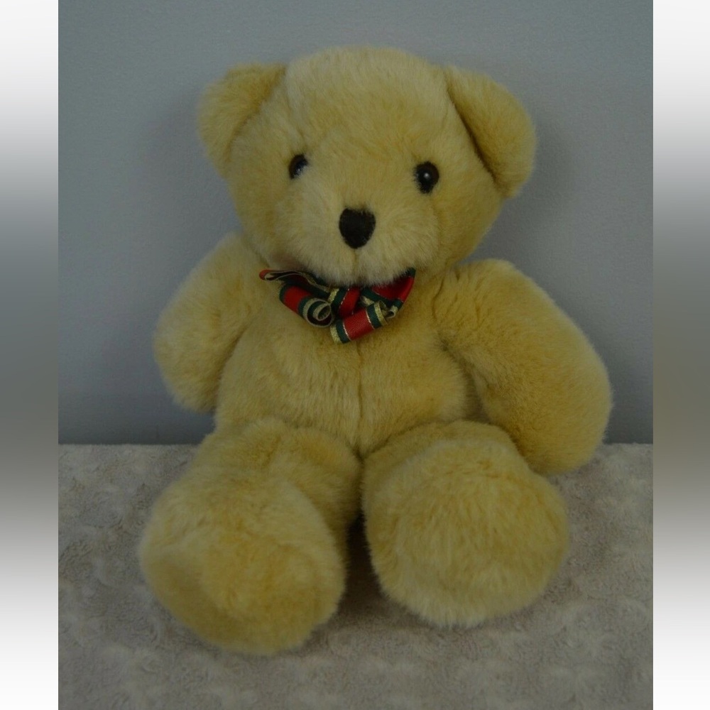 American Wego X-Mas Cuddle Bear Teddy Plush Stuffed Animal Tan Red Bow